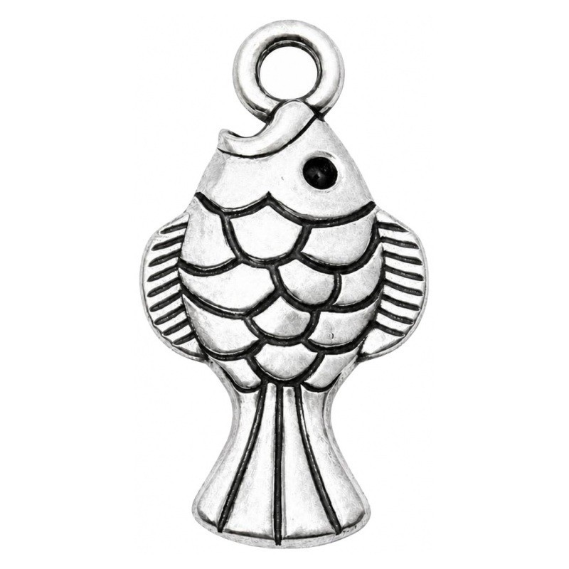 4 Breloques Poisson en Métal Argenté 19x10mm