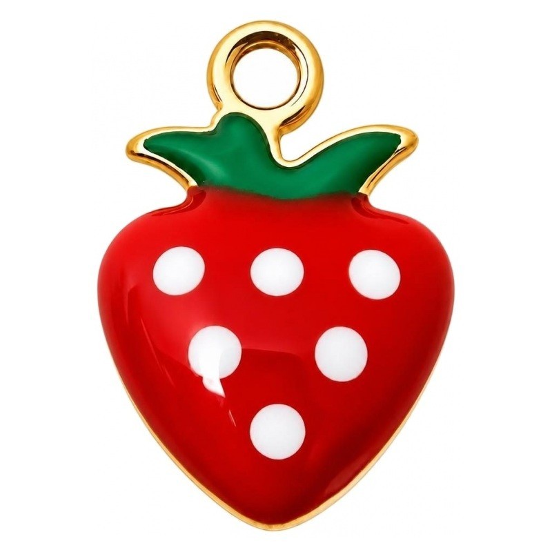 2 Breloques Fraise 3D en Émail Acier Inoxydable Doré 11x7mm