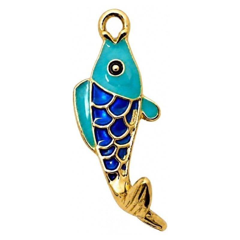 2 Breloques Poisson en Émail Bleu Métal Doré 27x11mm