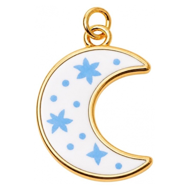 Breloque Lune Étoiles en Émail Acier Inoxydable Doré 20x15mm