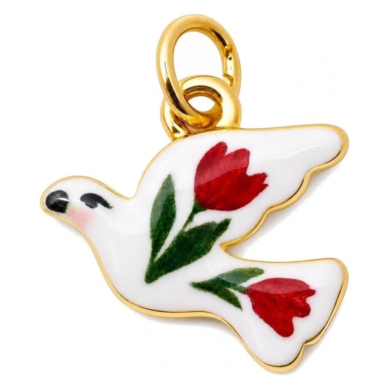 Breloque Oiseau Fleurs en Émail Acier Inoxydable Doré 14x13mm pour la Création de Bijoux Fantaisie - DIY