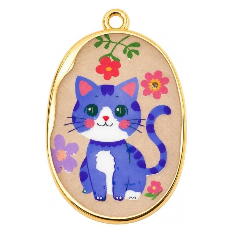 Breloque Chat Émail Acier Inoxydable Doré 34x21mm pour la Création de Bijoux Fantaisie - DIY