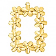 Breloque Cadre Fleurs en Acier Inoxydable Doré 35x24mm pour la Création de Bijoux Fantaisie - DIY