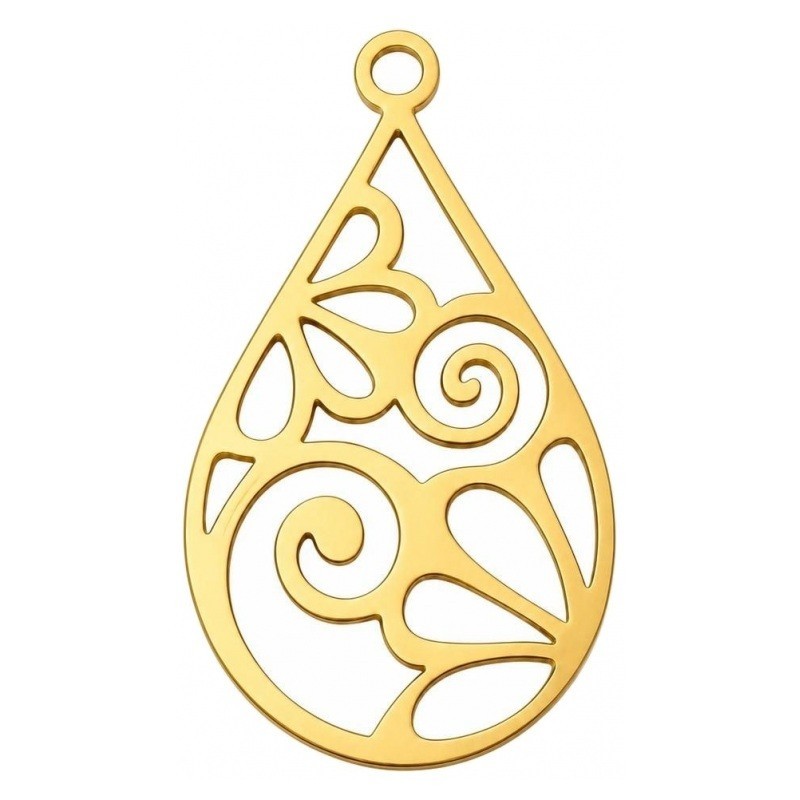 Breloque Goutte Stylisée en Acier Inoxydable Doré 22x13mm