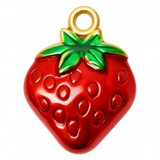 Breloque Fraise 3D en Émail Acier Inoxydable Doré 15x11mm pour la Création de Bijoux Fantaisie - DIY