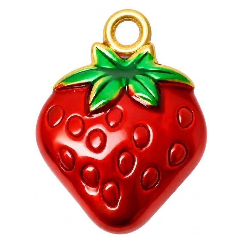Breloque Fraise 3D en Émail Acier Inoxydable Doré 15x11mm