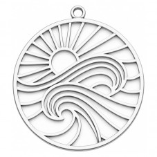Breloque Mer Soleil en Acier Inoxydable Argenté 25x23mm pour la Création de Bijoux Fantaisie - DIY