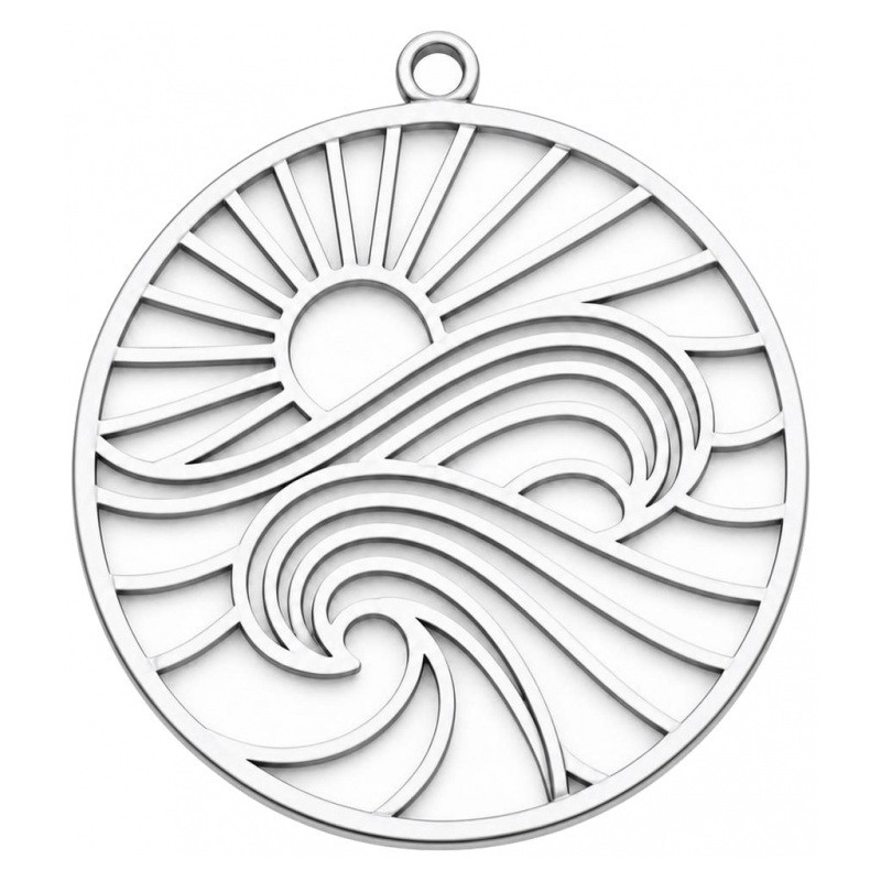 Breloque Mer Soleil en Acier Inoxydable Argenté 25x23mm