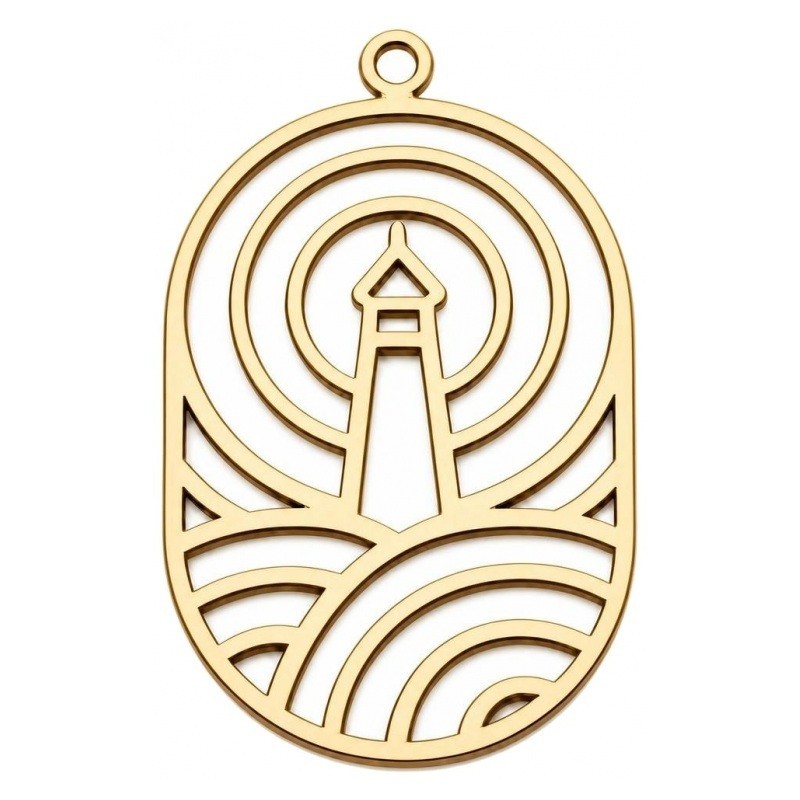 Breloque Phare Mer en Acier Inoxydable Doré 30x20mm