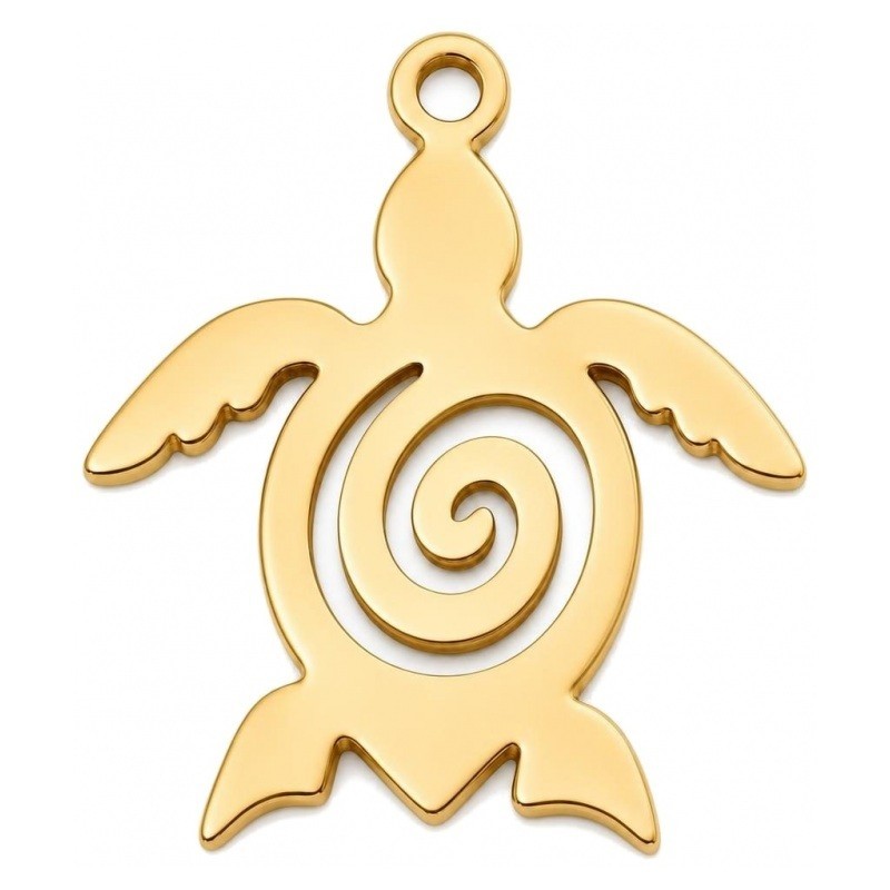 Breloque Tortue de Mer Acier Inoxydable Doré 19x17mm