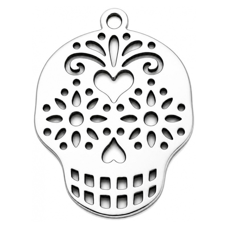 Breloque Calavera Crâne Tête de Mort en Acier Inoxydable Argenté 22x16mm