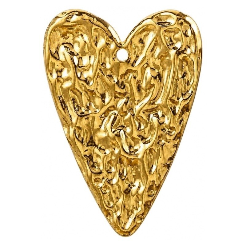 Breloque Coeur Texturé en Acier Inoxydable Doré 34x24mm