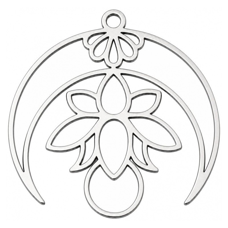 Breloque Lotus Lunaire en Acier Inoxydable Argenté 28x27mm
