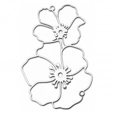 Breloque Fleurs Stylisée en Acier Inoxydable Argenté 52x33mm pour la Création de Bijoux Fantaisie - DIY