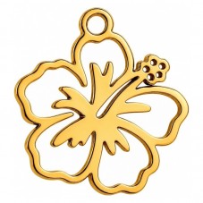 Breloque Fleur d’Hibiscus en Acier Inoxydable Doré 16x15mm pour la Création de Bijoux Fantaisie - DIY