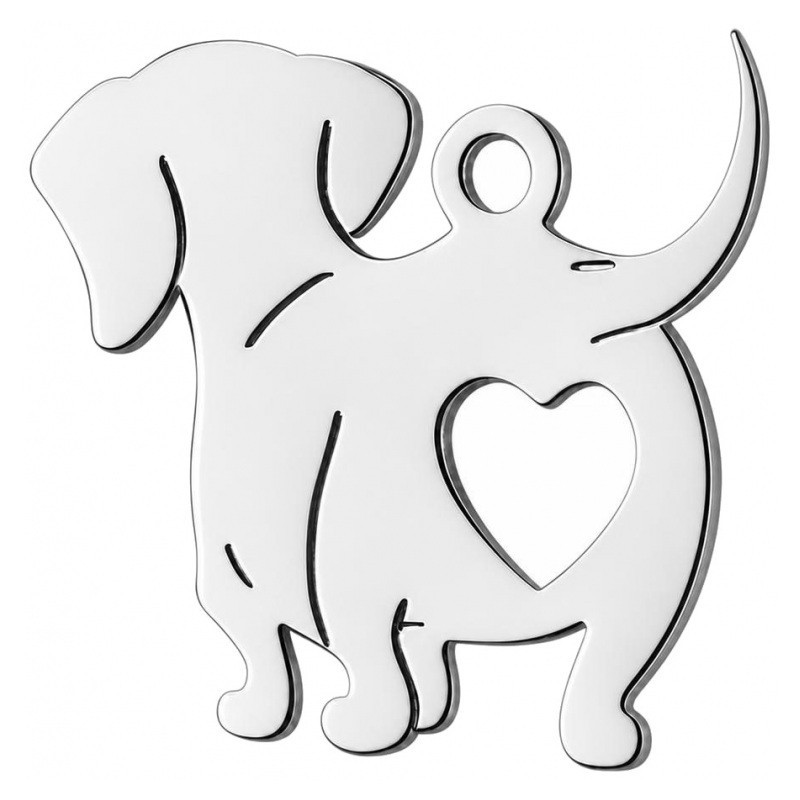 Breloque Silhouette de Chien Stylisée en Acier Inoxydable Argenté 17x14mm