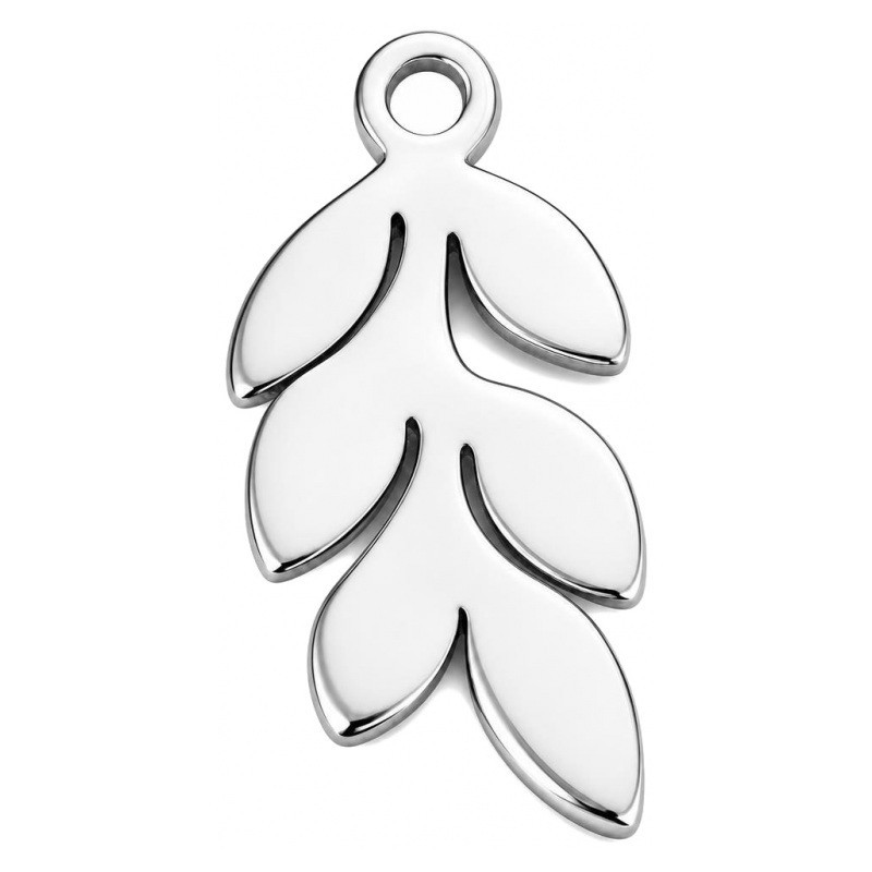 Breloque Feuilles en Acier Inoxydable Argenté 14x6mm