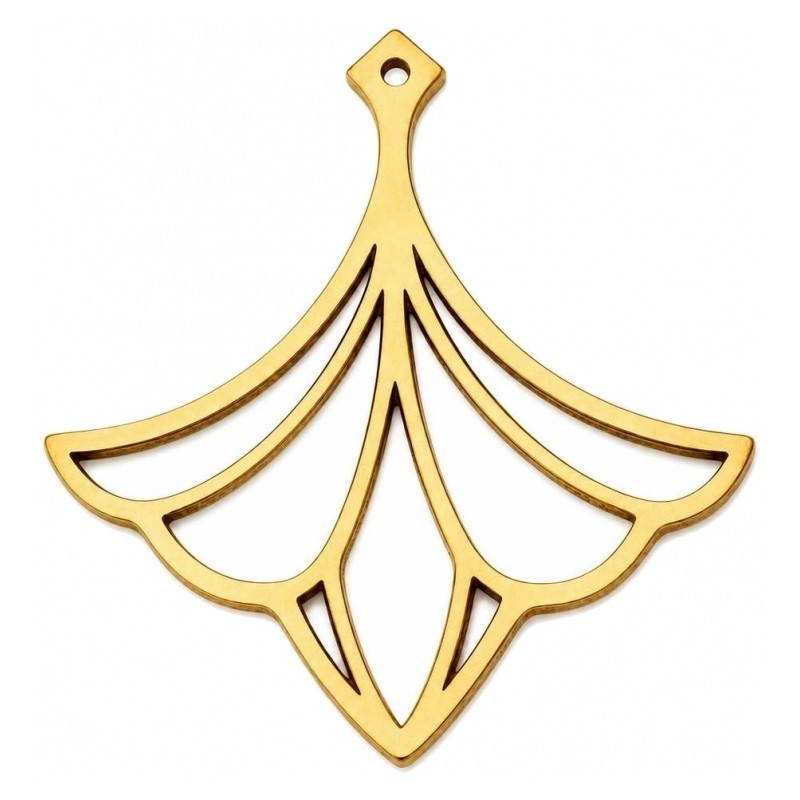 Breloque Feuille de Ginkgo Stylisée en Acier Inoxydable Doré 20x19mm