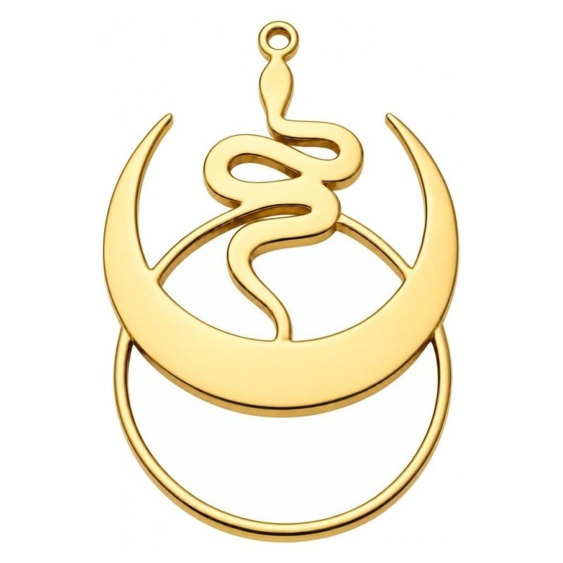 Breloque Serpent Lune en Acier Inoxydable Doré 29x20mm