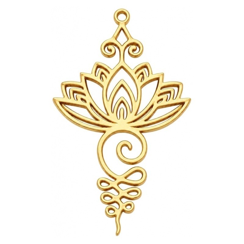Breloque Fleur de Lotus en Acier Inoxydable Doré 28x15mm