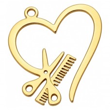 Breloque Coeur Ciseaux Coiffeur en Acier Inoxydable Doré 22x20mm pour la Création de Bijoux Fantaisie - DIY