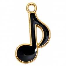 4 Breloques Note de Musique Émail Noir Métal Doré 22x14mm pour la Création de Bijoux Fantaisie - DIY