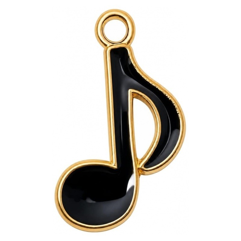 4 Breloques Note de Musique Émail Noir Métal Doré 22x14mm