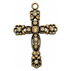 Grand Pendentif Croix Bronze avec Strass 58x38mm pour la Création de Bijoux Fantaisie - DIY