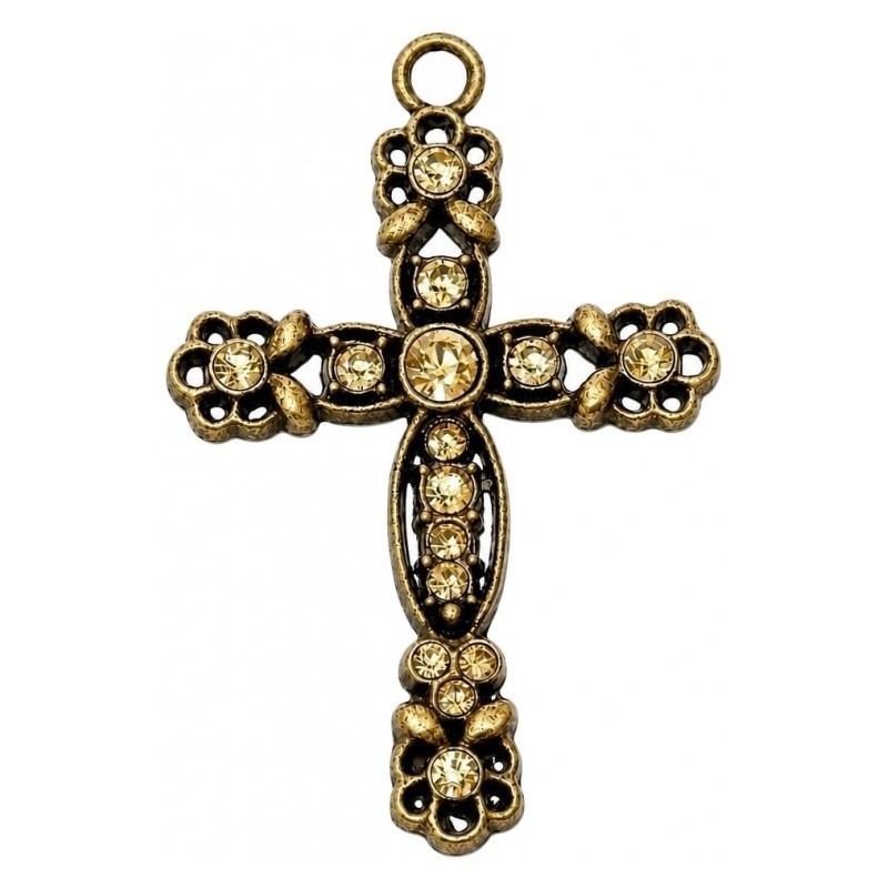 Grand Pendentif Croix Bronze avec Strass 58x38mm