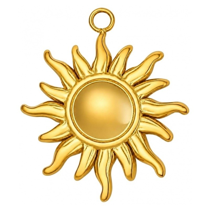 Breloque Soleil en Acier Inoxydable Doré 22x18mm