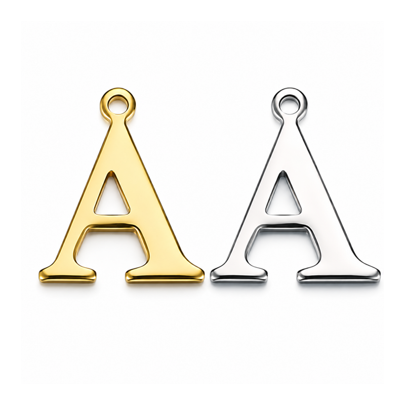 Breloque Lettre Alphabet en Acier Inoxydable Argenté ou Doré 12x8mm