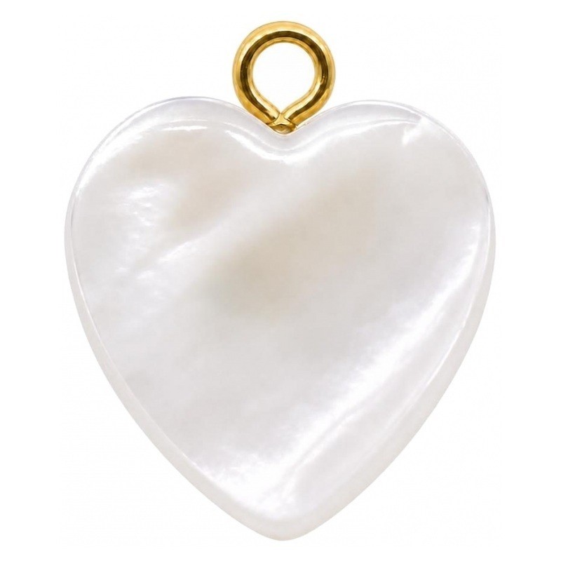 2 Breloques Coeur en Nacre Coquillage Naturel d'Eau Douce Blanc Métal Doré 10mm