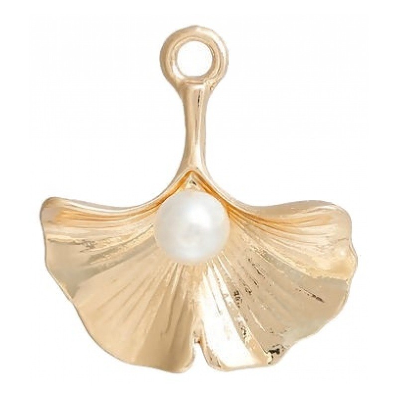 2 Breloques Feuille de Ginkgo avec Perle Métal Doré 23x21mm