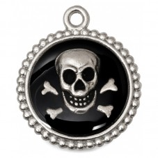 Pendentif Argenté Cabochon en Résine Tête de Mort Gothique 27x22mm pour la Création de Bijoux Fantaisie - DIY
