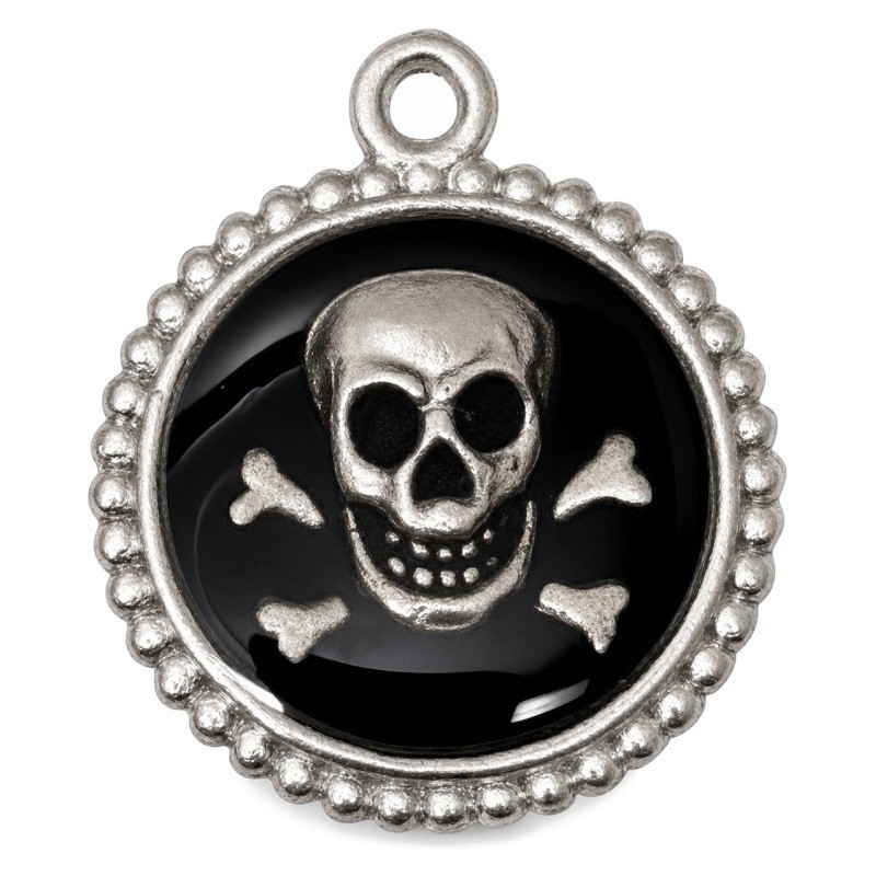 Pendentif Argenté Cabochon en Résine Tête de Mort Gothique 27x22mm