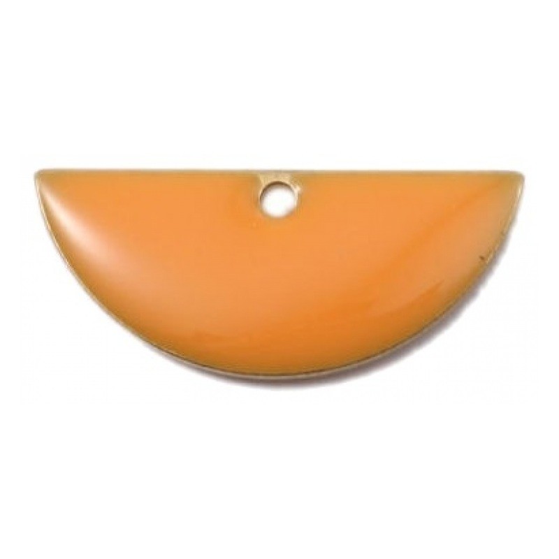 2 Breloques Demi-Cercle en Émail Orange Métal Doré 18x8mm
