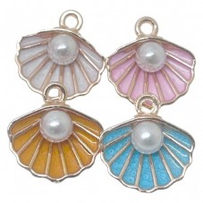 4 Breloques Coquillage en Émail Métal Doré 16x14mm pour la Création de Bijoux Fantaisie - DIY