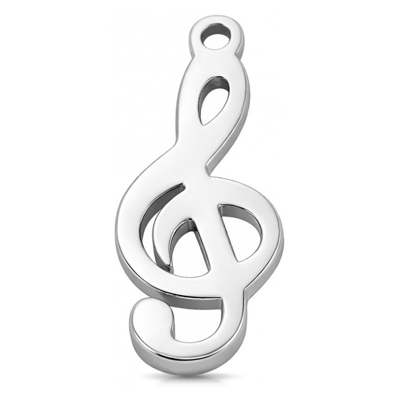 2 Breloques Clé de Sol Note de Musique en Acier Inoxydable Argenté 16x7mm
