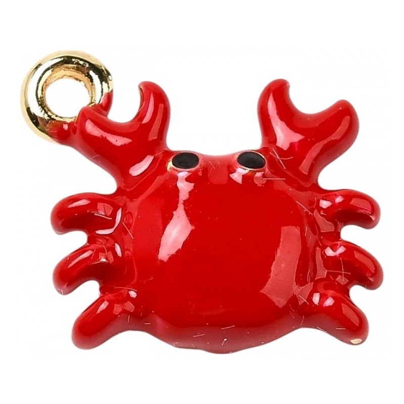 2 Breloques Crabe en Émail Rouge Métal Doré 16x13mm