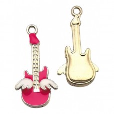 2 Breloques Guitare Électrique en Émail Métal Doré 32x16mm pour la Création de Bijoux Fantaisie - DIY