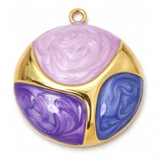 Breloque en Émail Violet Rose Bleu en Acier Inoxydable Doré 26x23mm pour la Création de Bijoux Fantaisie - DIY
