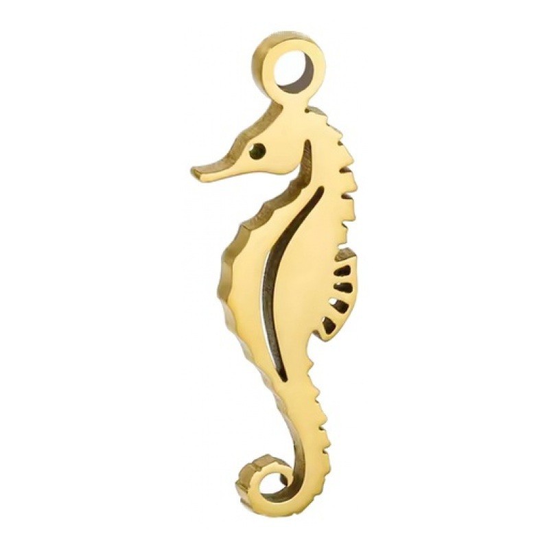 Breloque Hippocampe en Acier Inoxydable Doré 18x6mm