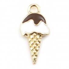 2 Breloques Glace en Émail Métal Doré 21x10mm pour la Création de Bijoux Fantaisie - DIY