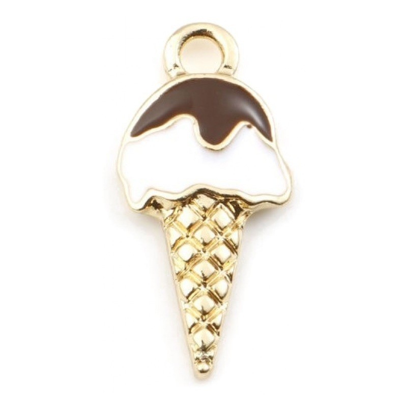 2 Breloques Glace en Émail Métal Doré 21x10mm