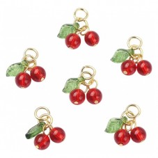 2 Breloques Fruit Cerises en Acrylique Métal Doré 15x10mm pour la Création de Bijoux Fantaisie - DIY