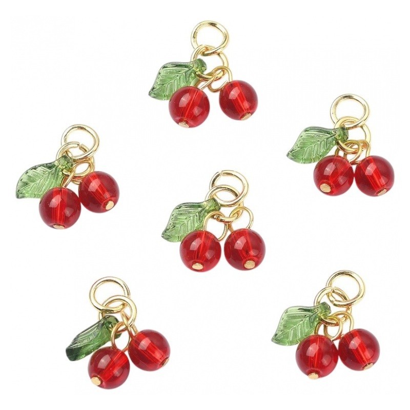 2 Breloques Fruit Cerises en Acrylique Métal Doré 15x10mm