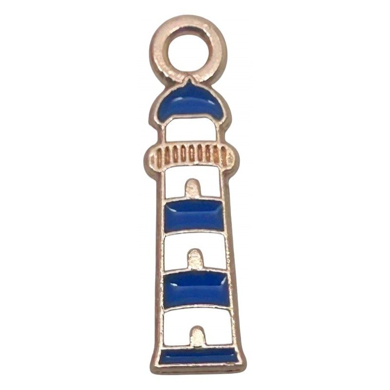 2 Breloques Phare en Émail Métal Doré 18x5mm