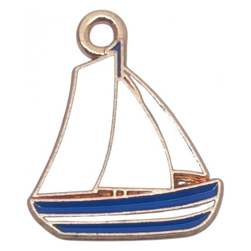 2 Breloques Bateau en Émail Métal Doré 18x15mm
