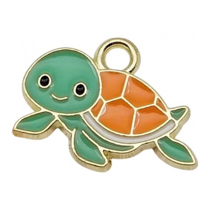 2 Breloques Tortue en Émail Métal Doré 17x12mm