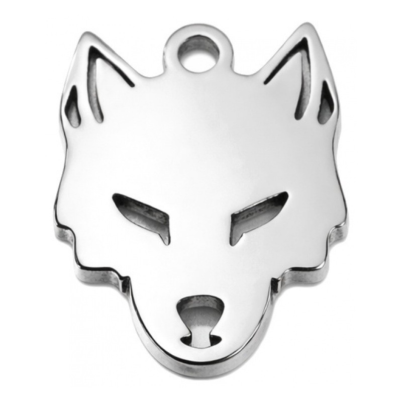 Breloque Loup en Acier Inoxydable Argenté 15x12mm